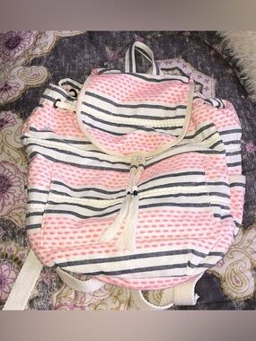 American Eagle Striped Canvas & Leather Messenger Backpack Y2K Earthy Vibes American Eagle Outfitters | Bags | American Eagle Vintage  main image 3